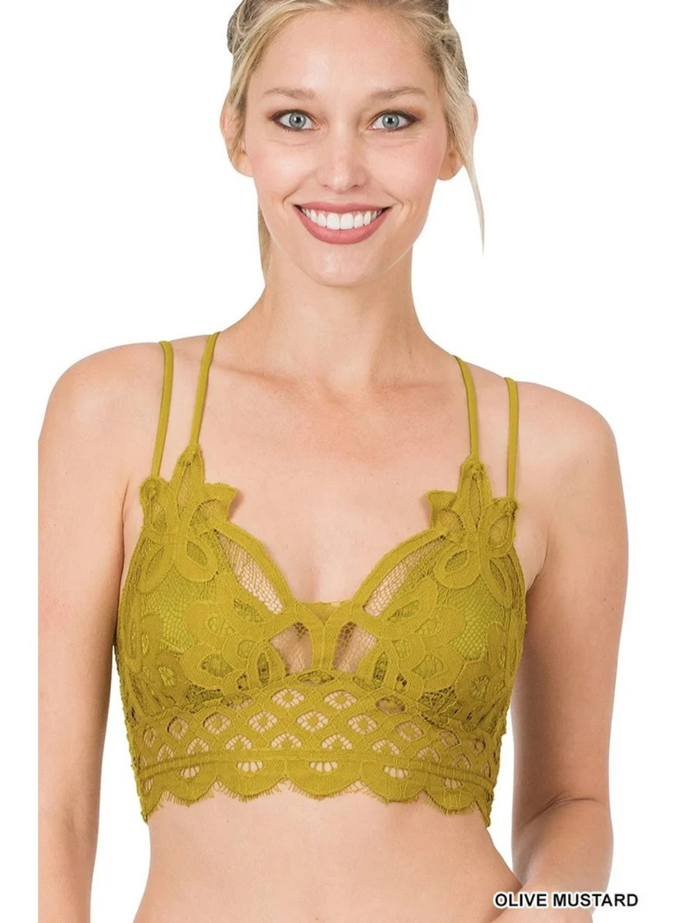 New Zenana Outfitters Olive Mustard Lace Bralette Plus Size 1X-3X